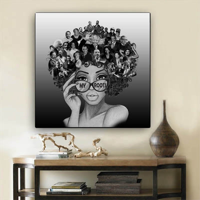 BigProStore African American Canvas Art Cute Melanin Girl African American Framed Art Afrocentric Decorating Ideas BPS82863 24" x 24" x 0.75" Square Canvas