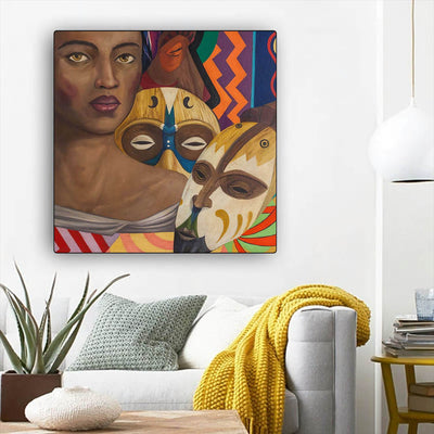BigProStore African American Canvas Art Pretty African American Woman Afrocentric Wall Art Afrocentric Decor BPS90766 12" x 12" x 0.75" Square Canvas