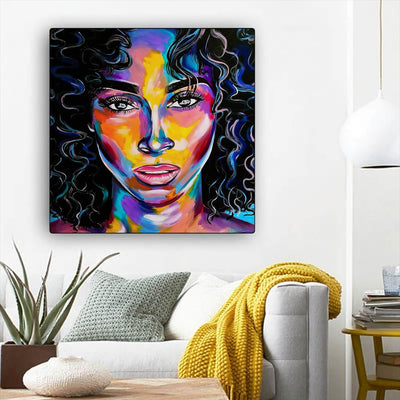 BigProStore African American Canvas Art Pretty Afro American Woman African American Black Art Afrocentric Living Room Ideas BPS28584 12" x 12" x 0.75" Square Canvas