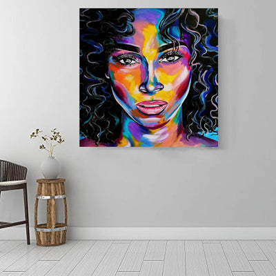 BigProStore African American Canvas Art Pretty Afro American Woman African American Black Art Afrocentric Living Room Ideas BPS28584 16" x 16" x 0.75" Square Canvas