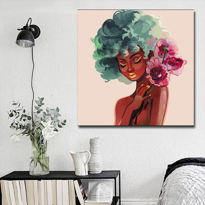 BigProStore African American Canvas Art Pretty Afro American Woman African Canvas Afrocentric Wall Decor BPS85485 16" x 16" x 0.75" Square Canvas