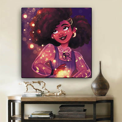 BigProStore African American Canvas Art Pretty Afro Girl African Canvas Afrocentric Wall Decor BPS73664 12" x 12" x 0.75" Square Canvas