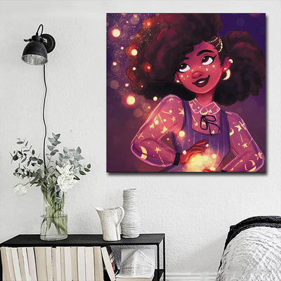 BigProStore African American Canvas Art Pretty Afro Girl African Canvas Afrocentric Wall Decor BPS73664 16" x 16" x 0.75" Square Canvas
