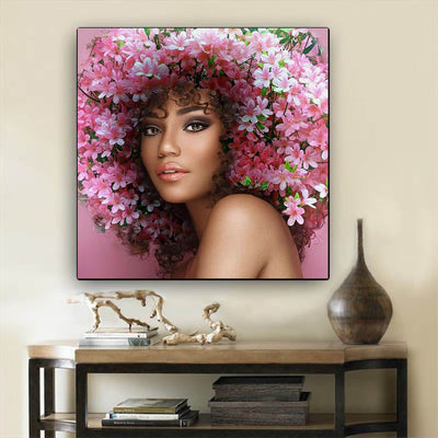 BigProStore African American Canvas Art Pretty Black Afro Girls Afro American Art Afrocentric Decorating Ideas BPS84093 24" x 24" x 0.75" Square Canvas