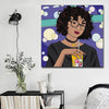 BigProStore African American Canvas Art Pretty Black Afro Lady Afrocentric Wall Art Afrocentric Living Room Ideas BPS76115 16" x 16" x 0.75" Square Canvas