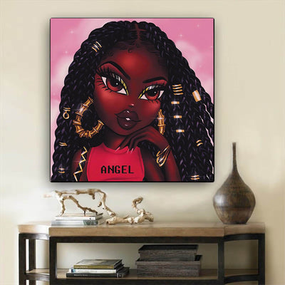 BigProStore African American Canvas Art Pretty Black Girl African Canvas Afrocentric Living Room Ideas BPS74993 12" x 12" x 0.75" Square Canvas