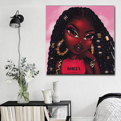 BigProStore African American Canvas Art Pretty Black Girl African Canvas Afrocentric Living Room Ideas BPS74993 16" x 16" x 0.75" Square Canvas