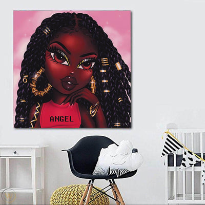 BigProStore African American Canvas Art Pretty Black Girl African Canvas Afrocentric Living Room Ideas BPS74993 24" x 24" x 0.75" Square Canvas