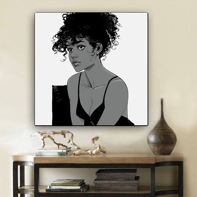 BigProStore African American Canvas Art Pretty Black Girl Framed African Wall Art Afrocentric Home Decor BPS47661 12" x 12" x 0.75" Square Canvas