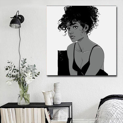 BigProStore African American Canvas Art Pretty Black Girl Framed African Wall Art Afrocentric Home Decor BPS47661 16" x 16" x 0.75" Square Canvas