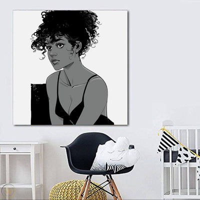 BigProStore African American Canvas Art Pretty Black Girl Framed African Wall Art Afrocentric Home Decor BPS47661 24" x 24" x 0.75" Square Canvas