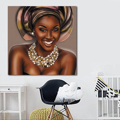 BigProStore African American Canvas Art Pretty Girl With Afro Modern African American Art Afrocentric Living Room Ideas BPS86414 24" x 24" x 0.75" Square Canvas