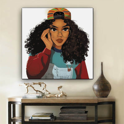 BigProStore African American Canvas Art Pretty Melanin Poppin Girl African American Wall Art And Decor Afrocentric Living Room Ideas BPS58518 12" x 12" x 0.75" Square Canvas