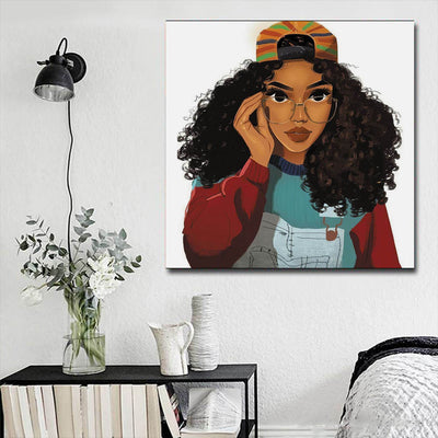 BigProStore African American Canvas Art Pretty Melanin Poppin Girl African American Wall Art And Decor Afrocentric Living Room Ideas BPS58518 16" x 16" x 0.75" Square Canvas