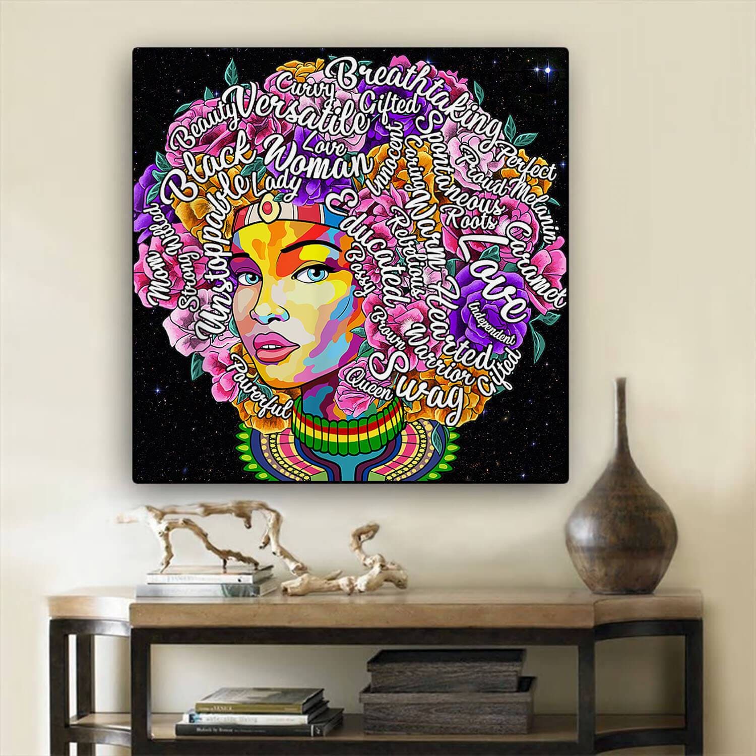 Black Art Paintings for Wall Decorations Afro African American Black Woman  Portrait Canvas Wall Art Prints Artwork Inspirational Quotes Wall Decor for