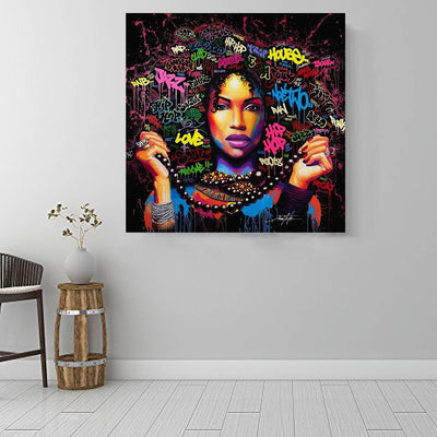 BigProStore African American Canvas Wall Art Melanin Afrincan American Afro Girl African Themed Living Rooms Decor BPS7654 Square Canvas