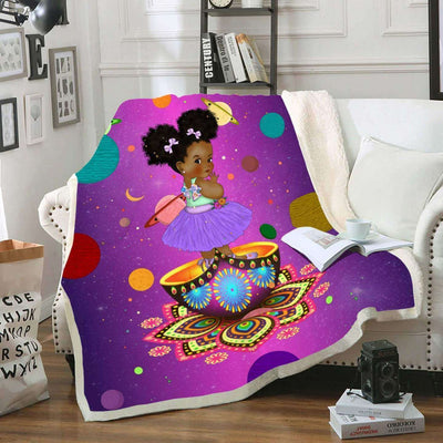 BigProStore African American Cartoon Blanket African Black Kid Fleece Blanket Chubby Cheeks Girl Back To School Outdoor Fleece Blanket Blanket / YOUTH-S (43"x55" / 110x140cm) Blanket
