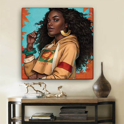 BigProStore African American Framed Wall Art Melanin Poppin Girl Art Afrocentric Living Room Decor BPS9839 8" x 8" Square Canvas