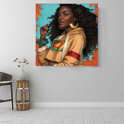 BigProStore African American Framed Wall Art Melanin Poppin Girl Art Afrocentric Living Room Decor BPS9839 Square Canvas