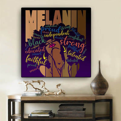 BigProStore African American Framed Wall Art Melanin Powerful Words Afro Women Black Girl Gift Afrocentric Home Decor BPS7722 8" x 8" Square Canvas