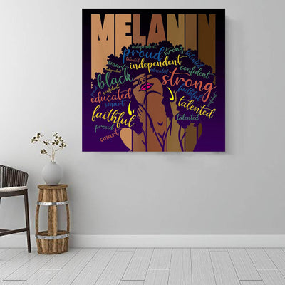 BigProStore African American Framed Wall Art Melanin Powerful Words Afro Women Black Girl Gift Afrocentric Home Decor BPS7722 Square Canvas