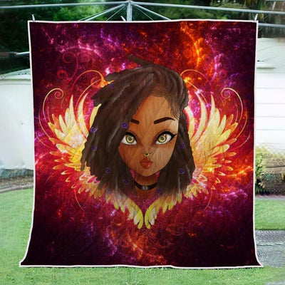 BigProStore African American Quilts Black Angel Wings Quilt Beautiful Melanin Beauty Girl African Style Gift Idea BABY (43"x55" / 110x140cm) Quilt