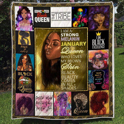 BigProStore African American Quilts Strong Melanin January Queen Beautiful Black Girl Black History Month Gift Idea BPS7324 Quilt