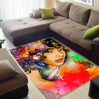 BigProStore African American Rugs Pretty Girl With Afro African Design Floor Rug Afrocentric Home Decor Ideas BPS09363 Small (26x60in | 91x152cm) Foldable Rug