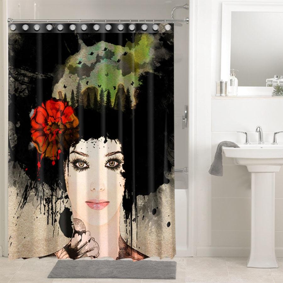 African American Shower Curtain Afro Lady Beautiful Afrocentric Black Woman Art Bathroom Decor Accessories Bps428 Bigpro