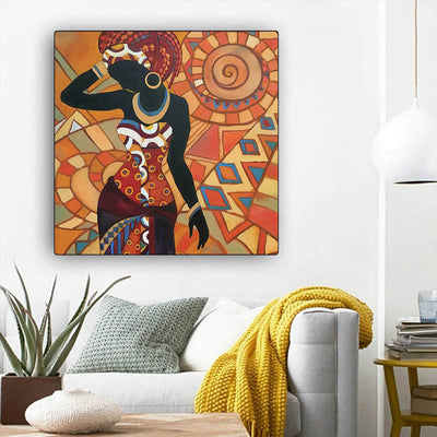 BigProStore African American Wall Art Beautiful Afro American Girl African American Canvas Wall Art Afrocentric Decor BPS49405 12" x 12" x 0.75" Square Canvas