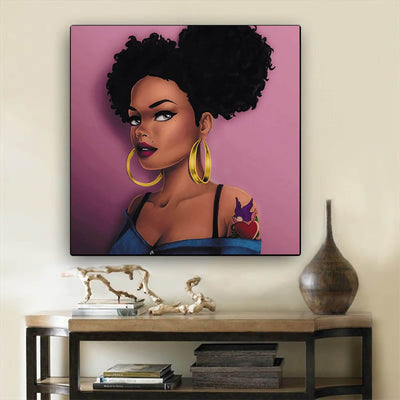 BigProStore African American Wall Art Beautiful Afro American Girl African American Women Art Afrocentric Wall Decor BPS99595 12" x 12" x 0.75" Square Canvas