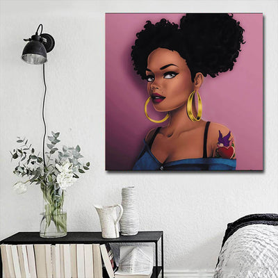 BigProStore African American Wall Art Beautiful Afro American Girl African American Women Art Afrocentric Wall Decor BPS99595 16" x 16" x 0.75" Square Canvas