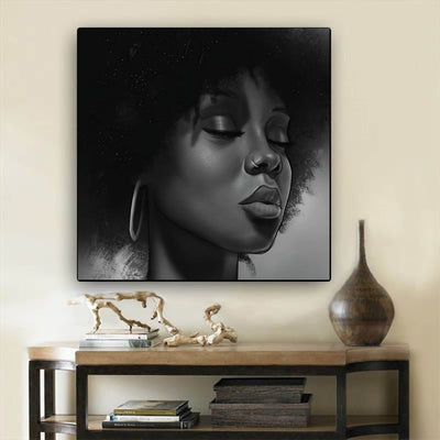 BigProStore African American Wall Art Beautiful Afro Girl Afrocentric Wall Art Afrocentric Decor BPS98049 12" x 12" x 0.75" Square Canvas