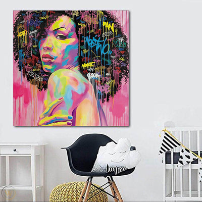 BigProStore African American Wall Art Beautiful Black Afro Girls African American Artwork On Canvas Afrocentric Living Room Ideas BPS53566 24" x 24" x 0.75" Square Canvas