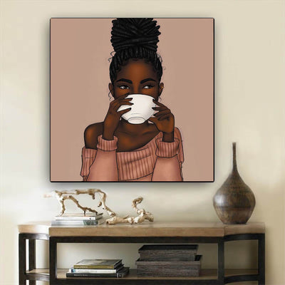 BigProStore African American Wall Art Beautiful Black Girl African American Women Art Afrocentric Living Room Ideas BPS63261 12" x 12" x 0.75" Square Canvas