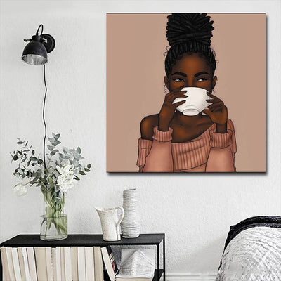 BigProStore African American Wall Art Beautiful Black Girl African American Women Art Afrocentric Living Room Ideas BPS63261 16" x 16" x 0.75" Square Canvas