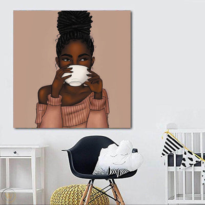 BigProStore African American Wall Art Beautiful Black Girl African American Women Art Afrocentric Living Room Ideas BPS63261 24" x 24" x 0.75" Square Canvas