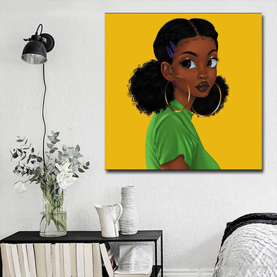BigProStore African American Wall Art Beautiful Melanin Poppin Girl Abstract African Wall Art Afrocentric Home Decor BPS10879 16" x 16" x 0.75" Square Canvas