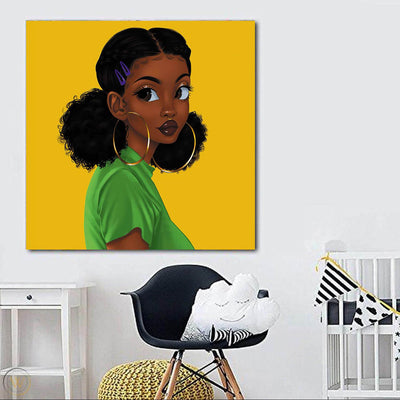 BigProStore African American Wall Art Beautiful Melanin Poppin Girl Abstract African Wall Art Afrocentric Home Decor BPS10879 24" x 24" x 0.75" Square Canvas