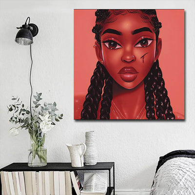 BigProStore African American Wall Art Beautiful Melanin Poppin Girl African American Framed Art Afrocentric Home Decor Ideas BPS39533 16" x 16" x 0.75" Square Canvas
