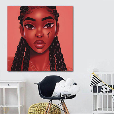 BigProStore African American Wall Art Beautiful Melanin Poppin Girl African American Framed Art Afrocentric Home Decor Ideas BPS39533 24" x 24" x 0.75" Square Canvas