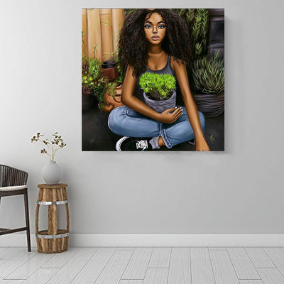 BigProStore African American Wall Art Cute African American Woman Abstract African Wall Art Afrocentric Living Room Ideas BPS83871 16" x 16" x 0.75" Square Canvas
