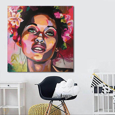 BigProStore African American Wall Art Cute Afro American Girl Black History Artwork Afrocentric Wall Decor BPS79256 24" x 24" x 0.75" Square Canvas