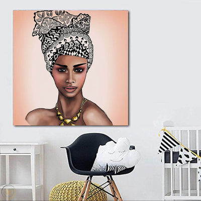 BigProStore African American Wall Art Cute Afro American Woman African American Framed Art Afrocentric Wall Decor BPS88671 24" x 24" x 0.75" Square Canvas