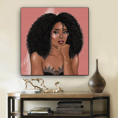 BigProStore African American Wall Art Cute Afro Girl Black History Canvas Art Afrocentric Living Room Ideas BPS65124 12" x 12" x 0.75" Square Canvas