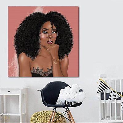 BigProStore African American Wall Art Cute Afro Girl Black History Canvas Art Afrocentric Living Room Ideas BPS65124 24" x 24" x 0.75" Square Canvas