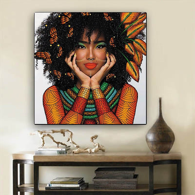 BigProStore African American Wall Art Cute Black American Woman African American Framed Art Afrocentric Decor BPS20960 12" x 12" x 0.75" Square Canvas