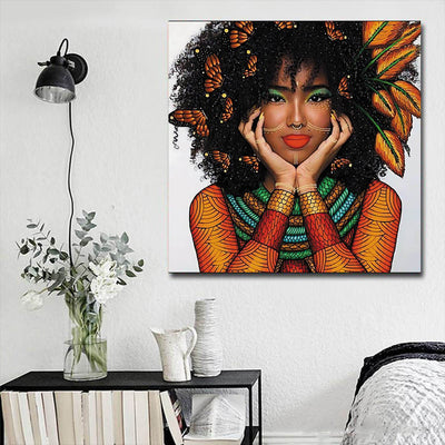 BigProStore African American Wall Art Cute Black American Woman African American Framed Art Afrocentric Decor BPS20960 16" x 16" x 0.75" Square Canvas