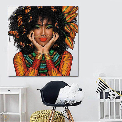 BigProStore African American Wall Art Cute Black American Woman African American Framed Art Afrocentric Decor BPS20960 24" x 24" x 0.75" Square Canvas