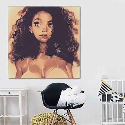 BigProStore African American Wall Art Cute Black American Woman African Canvas Wall Art Afrocentric Decor BPS74511 24" x 24" x 0.75" Square Canvas